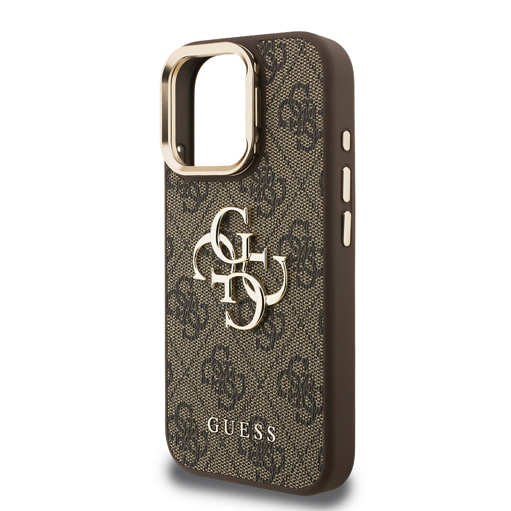 Guess iPhone 15 Pro Max Orjinal Lisanslı PU Deri 4G Desenli Metal Büyük 4G ve Yazı Logolu Kamera Standlı Kılıf Guess iPhone 15 Pro Max Orjinal Lisanslı PU Deri 4G Desenli Metal Büyük 4G ve Yazı Logolu Kamera Standlı Kılıf